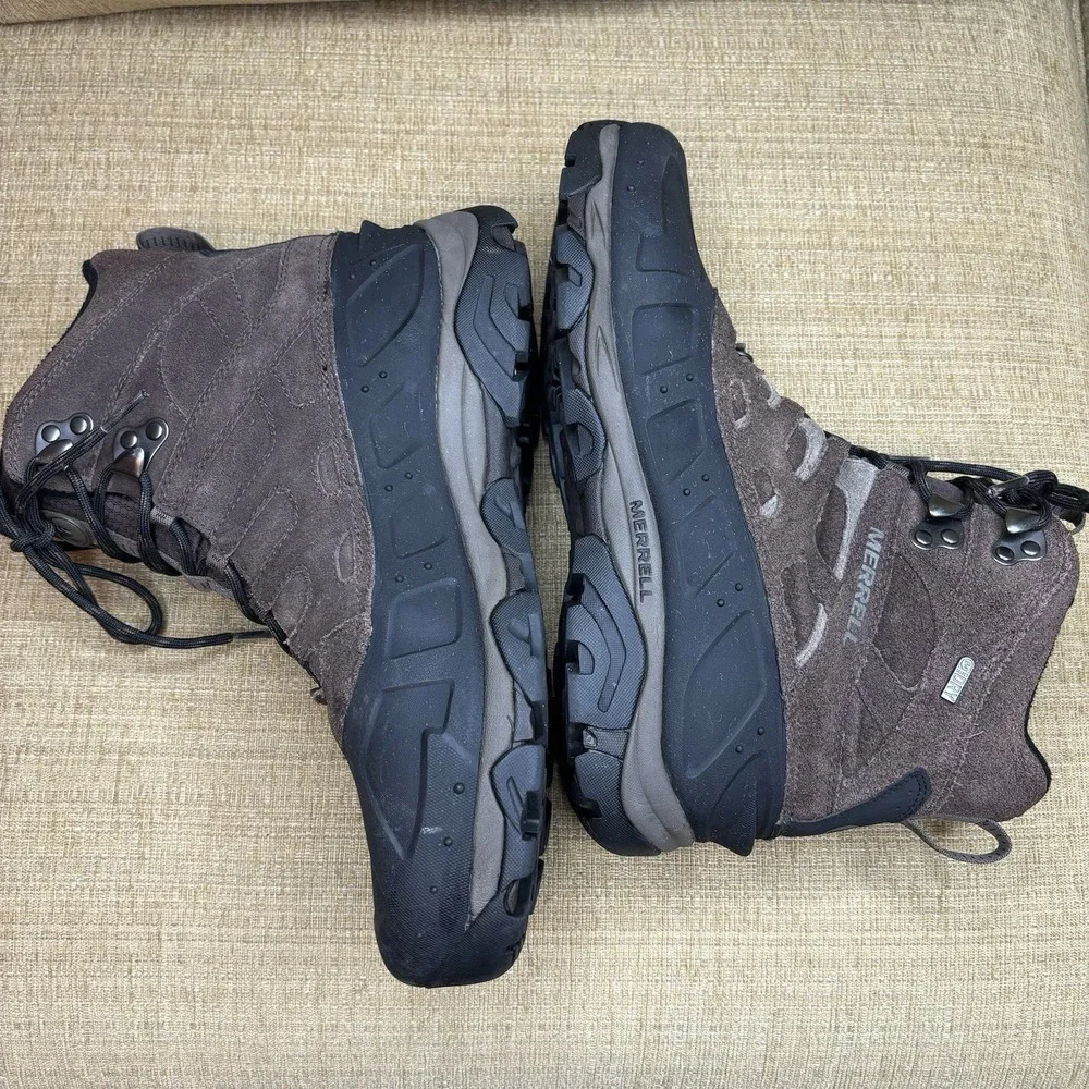 Merrell Men Moab Polar Boot 11.5 Waterproof Brown Suede Hiking Insulated Icegrip